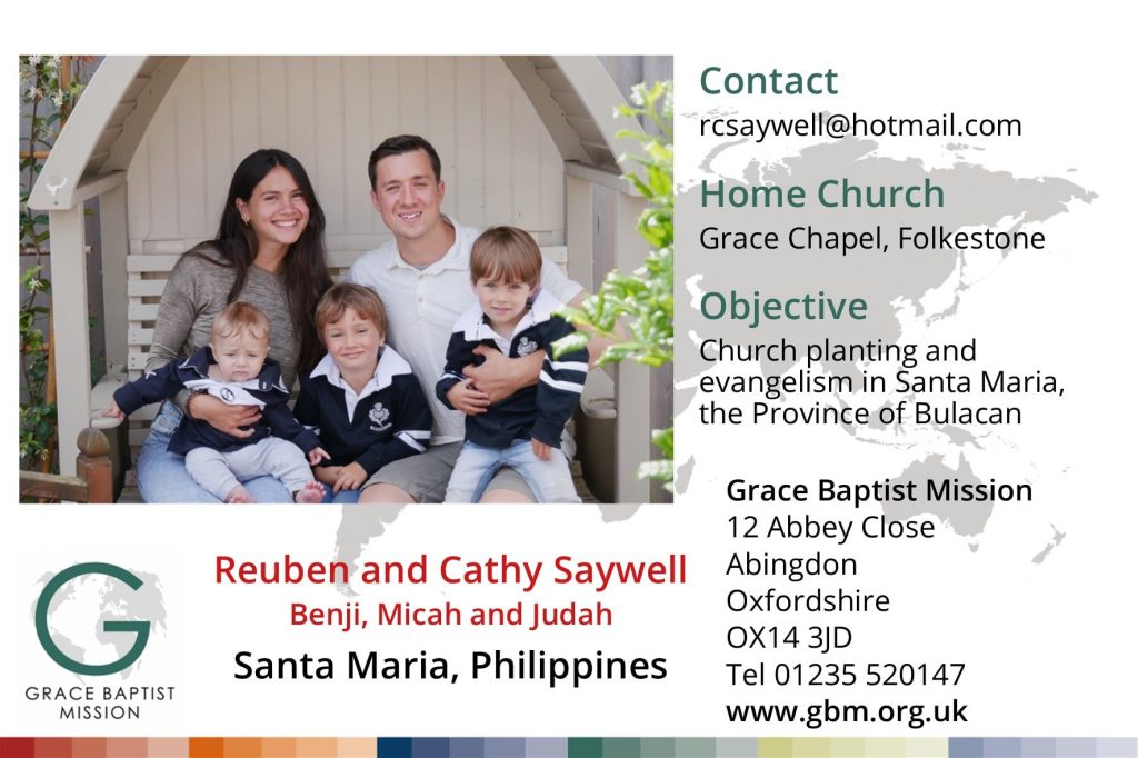 Reuben and Cathy Saywell's missionary prayer card